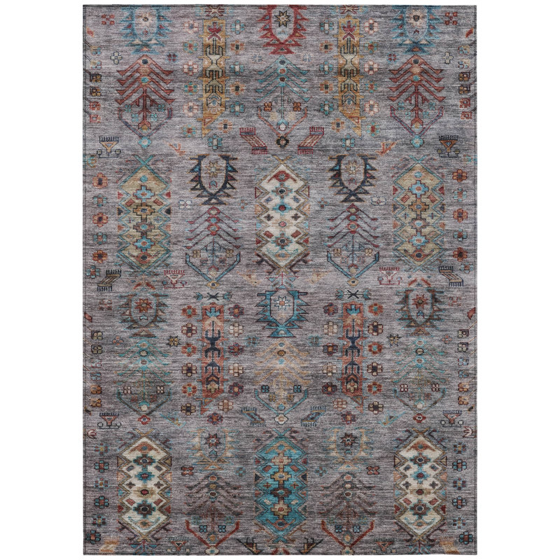 Machine Washable Indoor/Outdoor Xhevrie Gray Rug, Rectangle 8' x 10'
