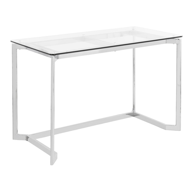 Garey Glass Top Metal Base Writing Desk, Silver