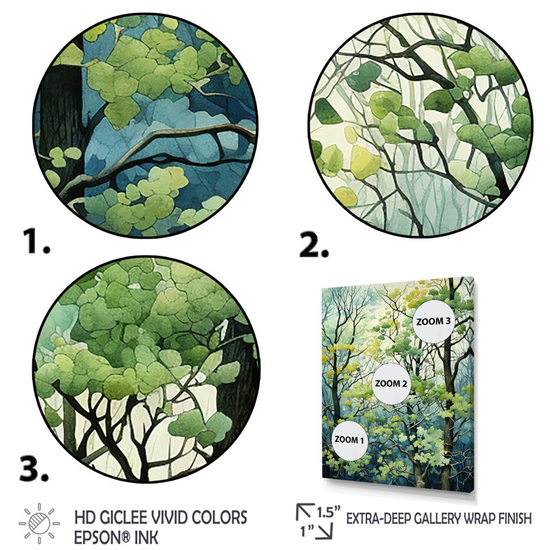 «Green Spring Blooms Tree Forest I», art mural arbre, Toile tendue, H 60 po x l 40 po x P 1,5 po