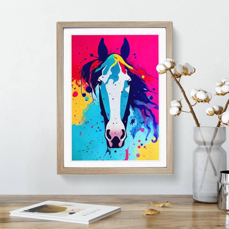 XV1022-3176X Paint Drip Horse No.1 Abstract - Single Picture Frame Print, 34cm H x 25cm W x 2cm D, Oak