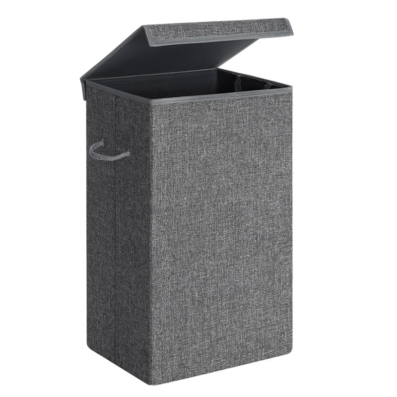Wood Laundry Hamper with Handles, Dark Grey
