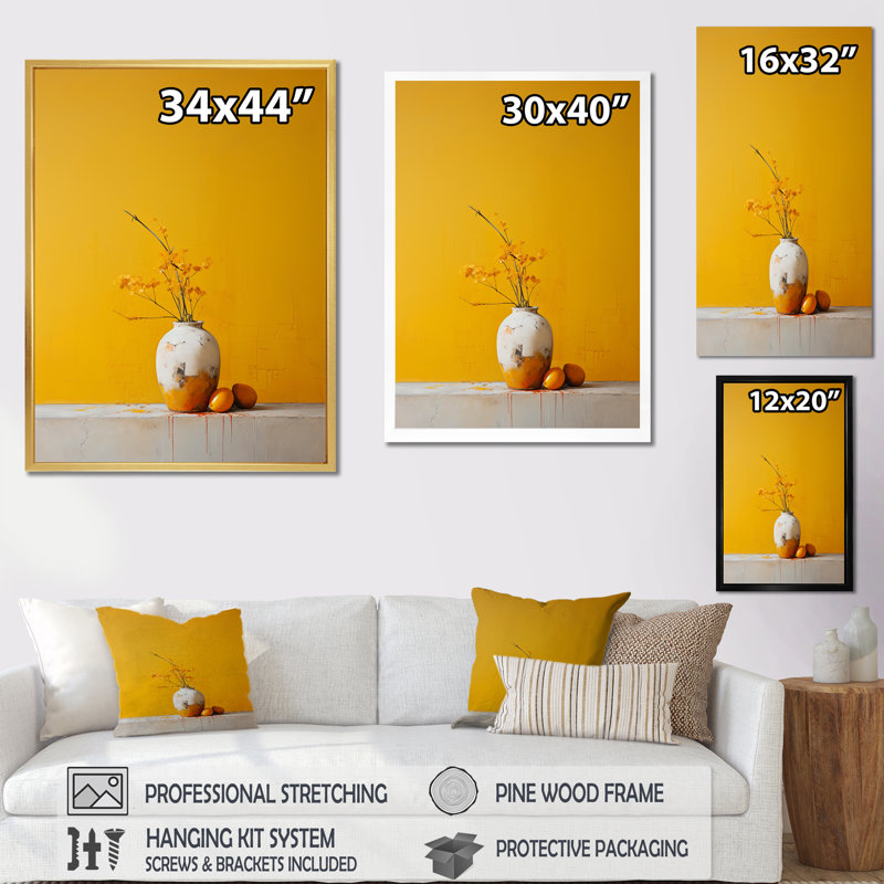 Minimalisme jaune blanc sur fond blanc, H 32 po x l 24 po x P 1 po, Cadre flottant noir