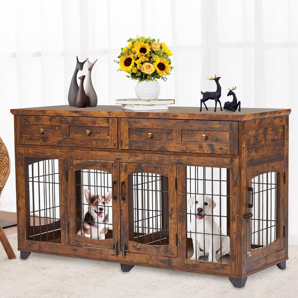 Rosalind Wheeler Dog Crate Furniture With Drawers,58In Wooden Dog