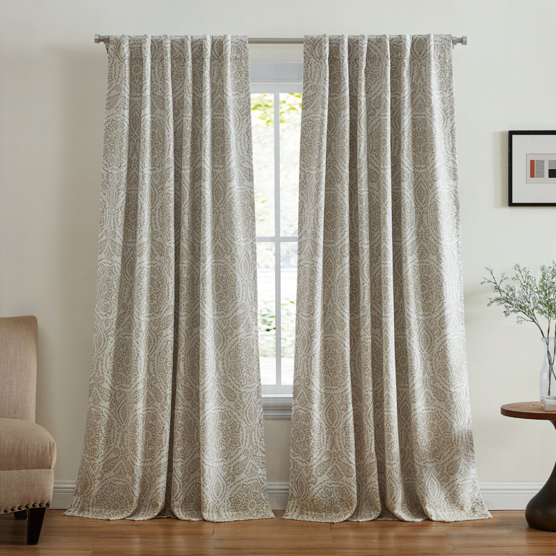 Rilley Medallion Print Polyester Blackout Curtain Panel, 52" W x 95" L, Natural