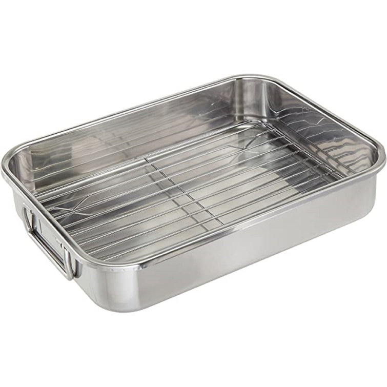 Nutrichef Oval Roasting Pan, Roaster with Polished Rack, Wide Handle and Stainless Steel Lid