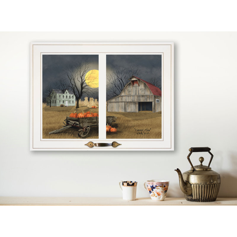 « harvest moon », reproduction de peinture à l’acrylique encadrée, Cadre blanc