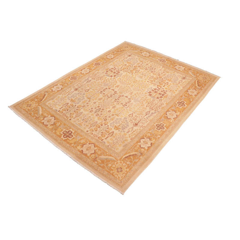 Tapis beige / jaune en laine noué à la main 8 pi 1 po x 10 pi 3 po Abagail