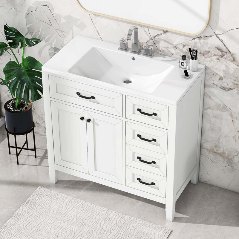 Ensemble de meuble-lavabo avec lavabo, armoire de salle de bain avec tiroirs, armoire d'appoint