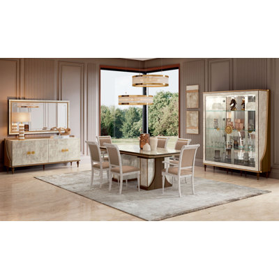 Collection de salle à manger de luxe 11 pièces avec table d'extension, buffet, miroir et vitrine Cayton