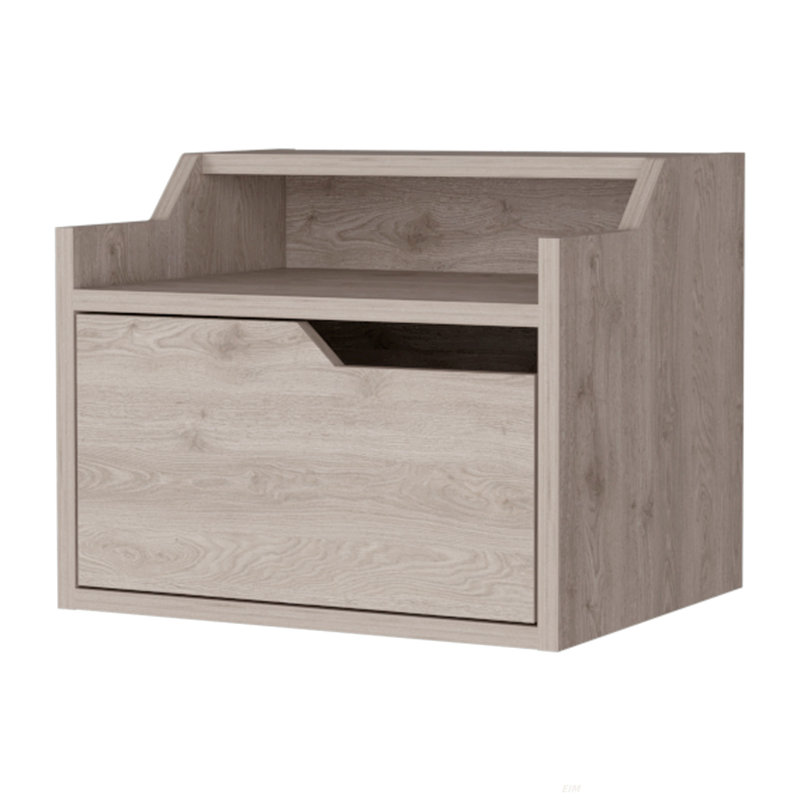 Florence Floating Nightstand With Drawer And Dual-Shelf Display, Space-Savvy Design, Gray