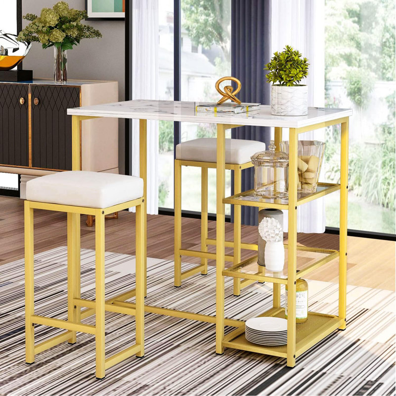 Jaeona 2 - Person Faux Marble Top Four Leg Base Dining Set