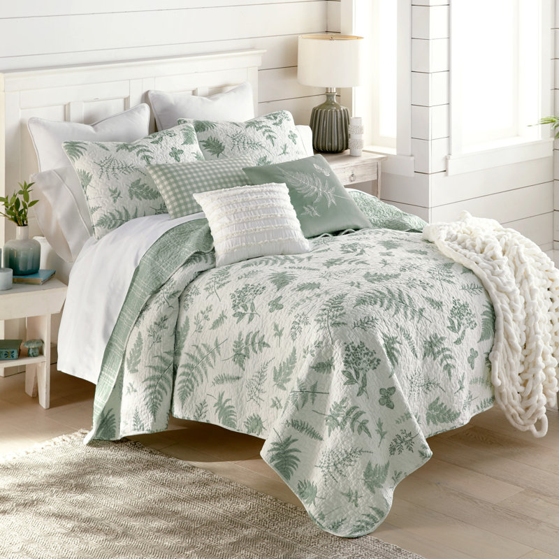 Mansi Botanical Cotton Quilt Set, Queen Quilt + 2 Standard Sham