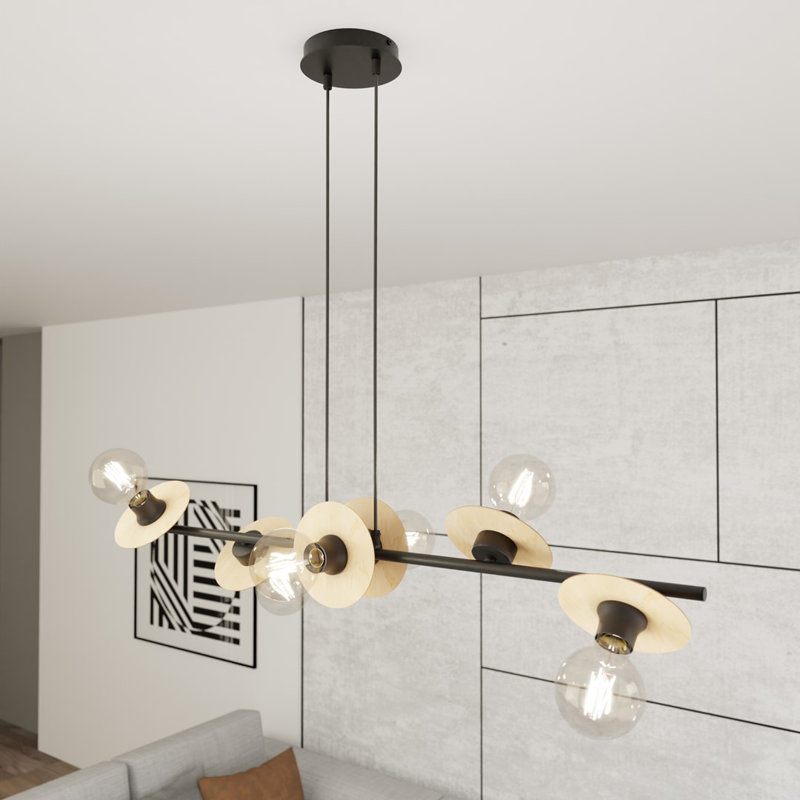 Dashun 6 - Light Matte Black Pendant, Matte Black/Wood