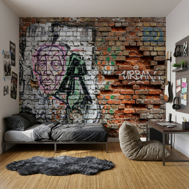 Papier peint mural graffiti brique, Texturé non collé, 120 po x 96 po