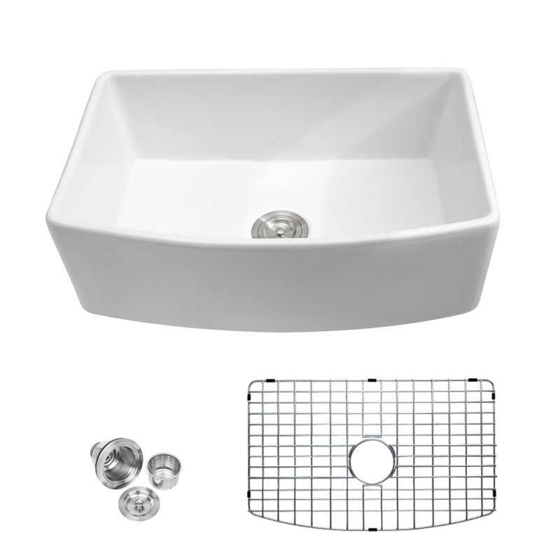 30" L x 19" W Ceramic Farmhouse/Apron Kitchen Sink with Accessories