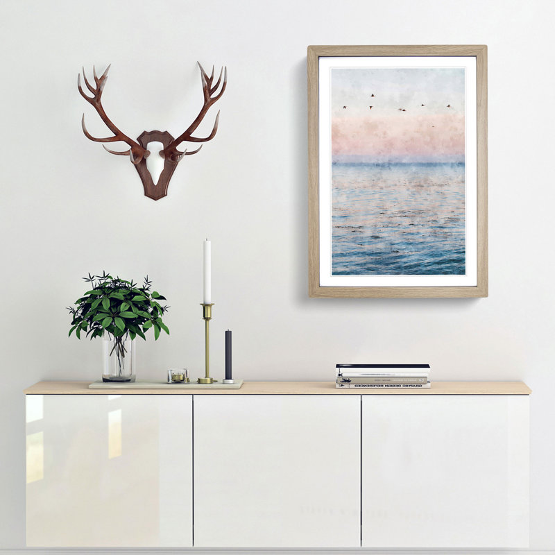 Birds Above the Ocean - Picture Frame Graphic Art Print, 33cm H x 24cm W x 2cm D, Oak Framed