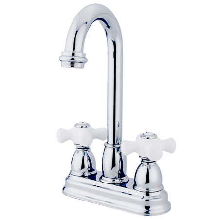 Robinet de cuisine à poignée double en porcelaine, Chrome poli