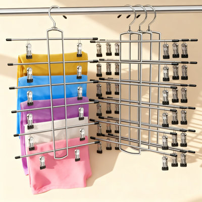 Cintre pliable à 6 niveaux pour pantalons avec pinces, organisateur de garde-robe peu encombrant pour jupes de pantalons, cintre de rangement en métal pour l'organisation d'un dortoir