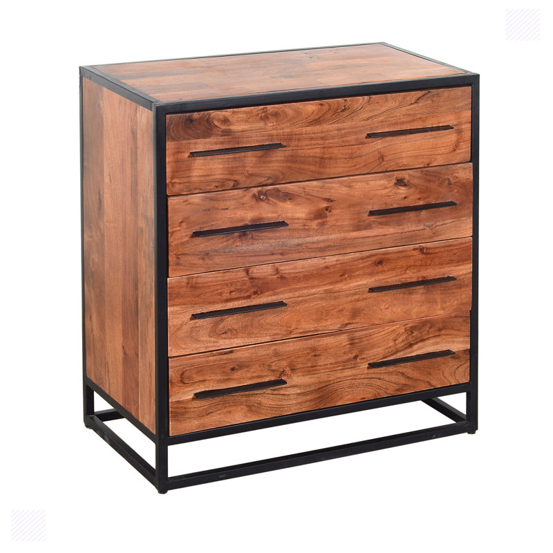 Commode Lubien faite à la main avec détails en grain et 4 tiroirs, brun et noir