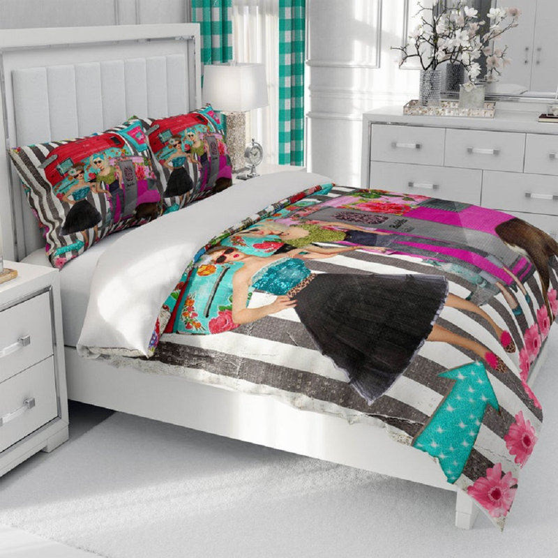  Ensemble de housse de couette pour filles Glamping, Housse de couette très grand + 2 taies décoratives