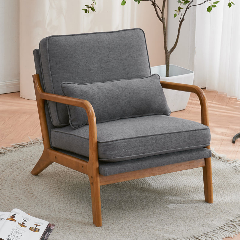 Upholstered Armchair, Grey Linen Blend