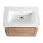 Meuble-lavabo de 28 po avec lavabo en céramique blanche, 1 porte, contreplaqué, bords arrondis et trou de trop-plein, 3 charnières, 45 poignées dissimulées, contreplaqué à surface lisse-758340127