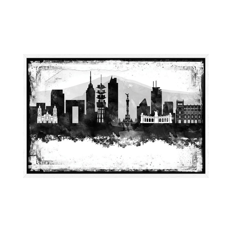 Mexico City Black And White Framed Skylines 1 Piece Floater Frame Wall Art on Canvas, 101.6 cm H x 66.04 cm W