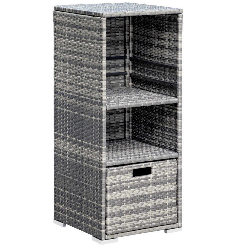 Rattan Pool Towel Rack Wicker Deck Box Waterproof Storage Organizer, Grey