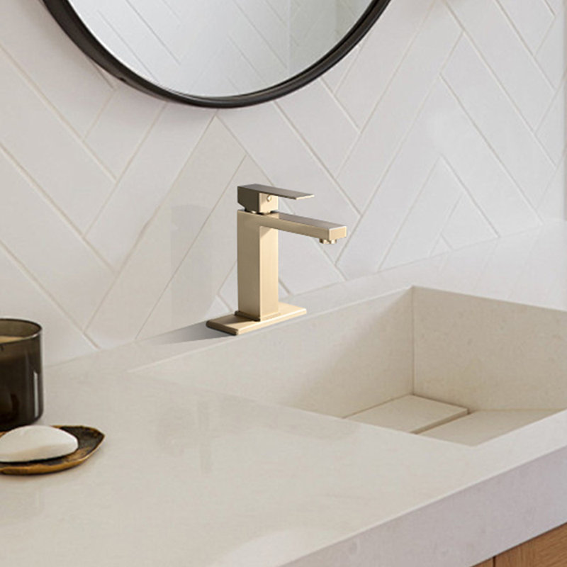 Single Handle Stainless Steel Bathroom Sink Faucet, Brushed Gold