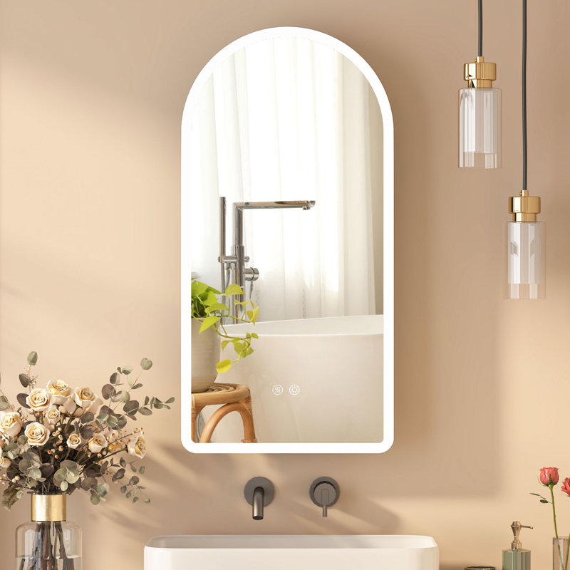 Bathroom Arched Medicine Cabinet With Led Lights &storage,metal Frame