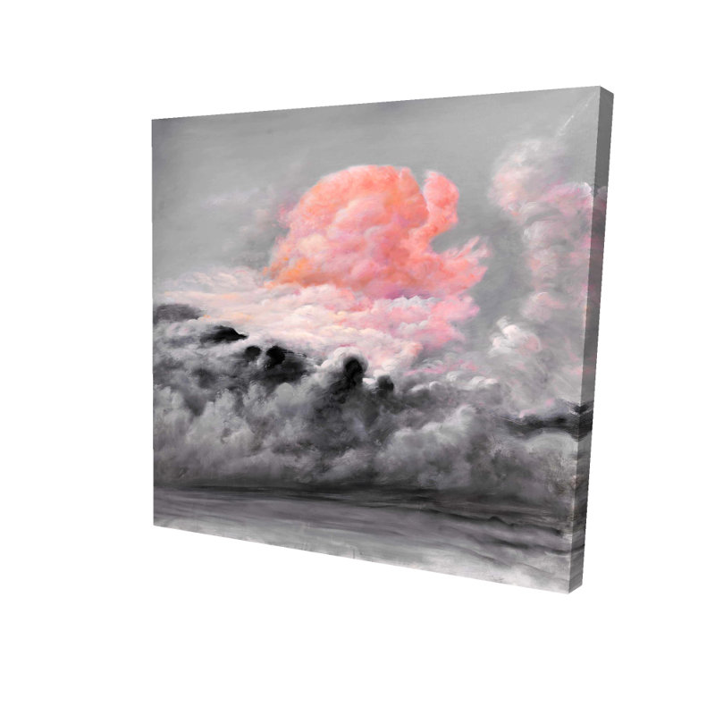 Nuage rose, toile de paysage gris - art moderne de décoration intérieure