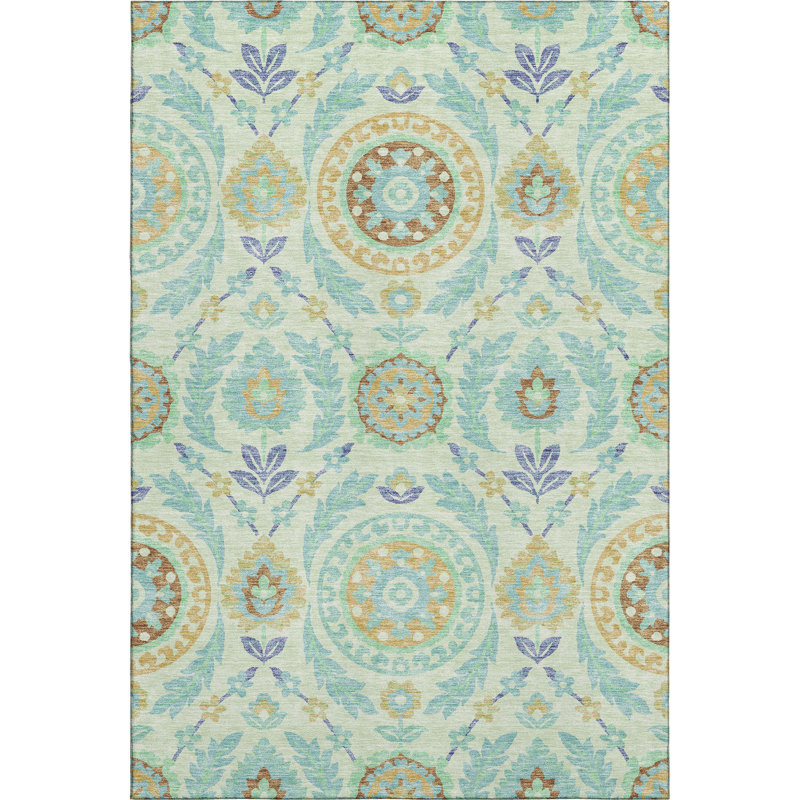 Premium Machine Washable Prisco Mint Rug, Rectangle 9' x 12'