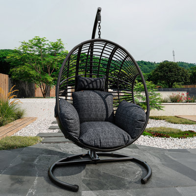 42 Extra Wide U-Base Hanging Egg Chair, 400Lb Capacity Patio Swing With 8-Inch Cushion, Weatherproof PE Rattan & Waterproof Cover For Outdoor Garden, Balcony Use