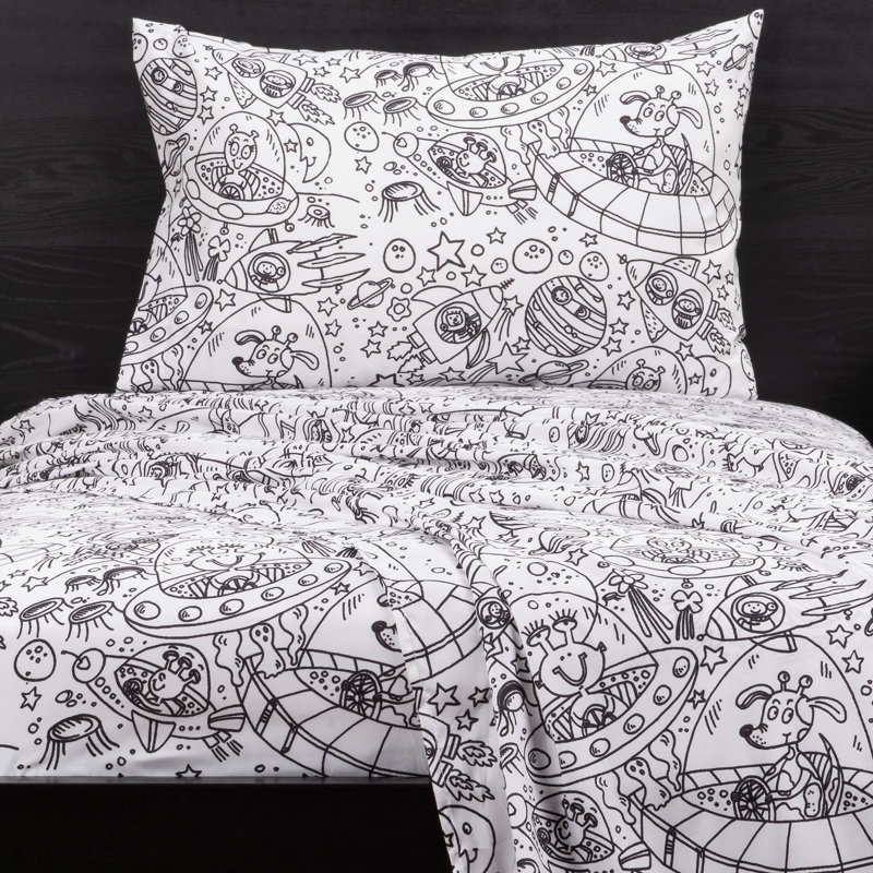 Space Microfiber Sheet Set, Twin Sheet Set + Fitted Sheet + 1 Pillowcase