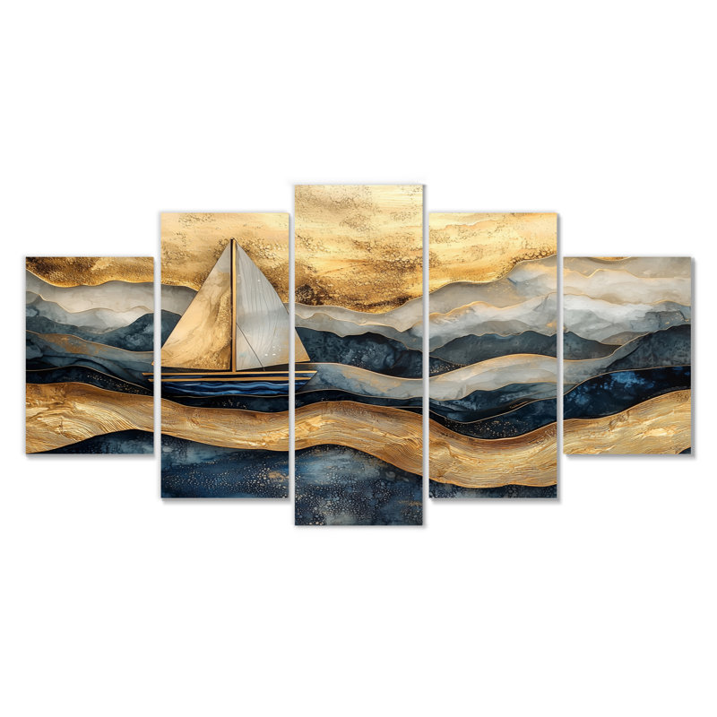 Or voilier doré sur la côte Safire Horizon I - art mural bateau - décoration murale moderne W diamant