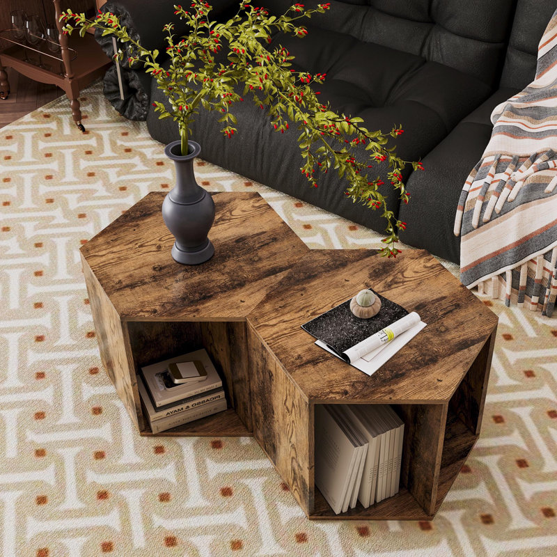 47.24" Hexagonal Coffee Table Side Table Nightstand, Antique Brown