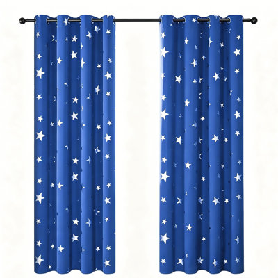 Blue Star Foil Blackout Curtains for Kids Bedroom 116x137 cm (1 Pair)