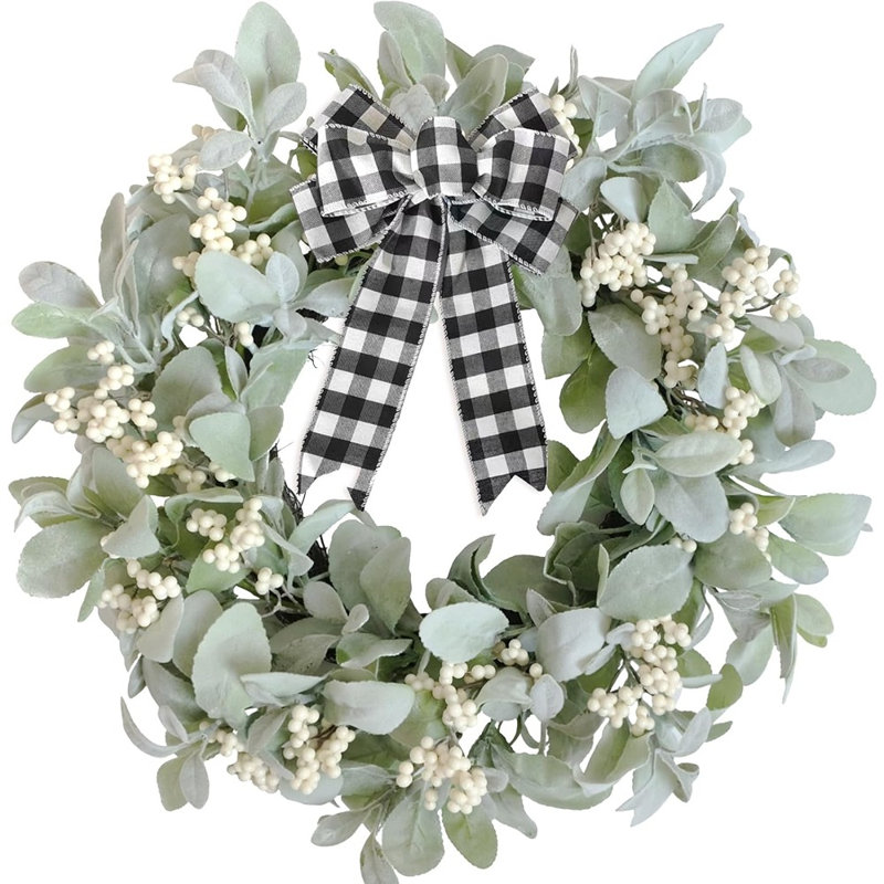 Couronne d'oreille pour agneaux - vert / blanc - 18 pouces, vigne avec baies blanches, décoration intérieure / extérieure