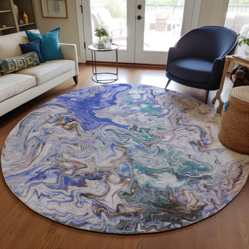 Melania Washable Abstract Indoor / Outdoor Rug, Round 8'