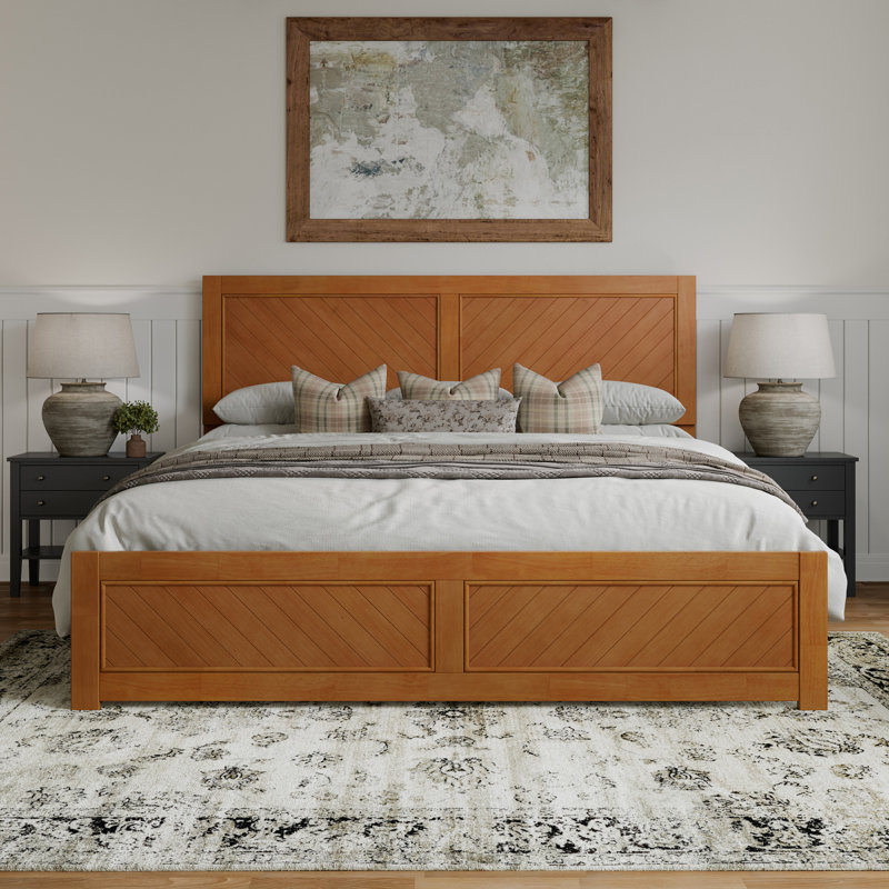 Lit plateforme en bois massif Jeinny, Caramel clair, King