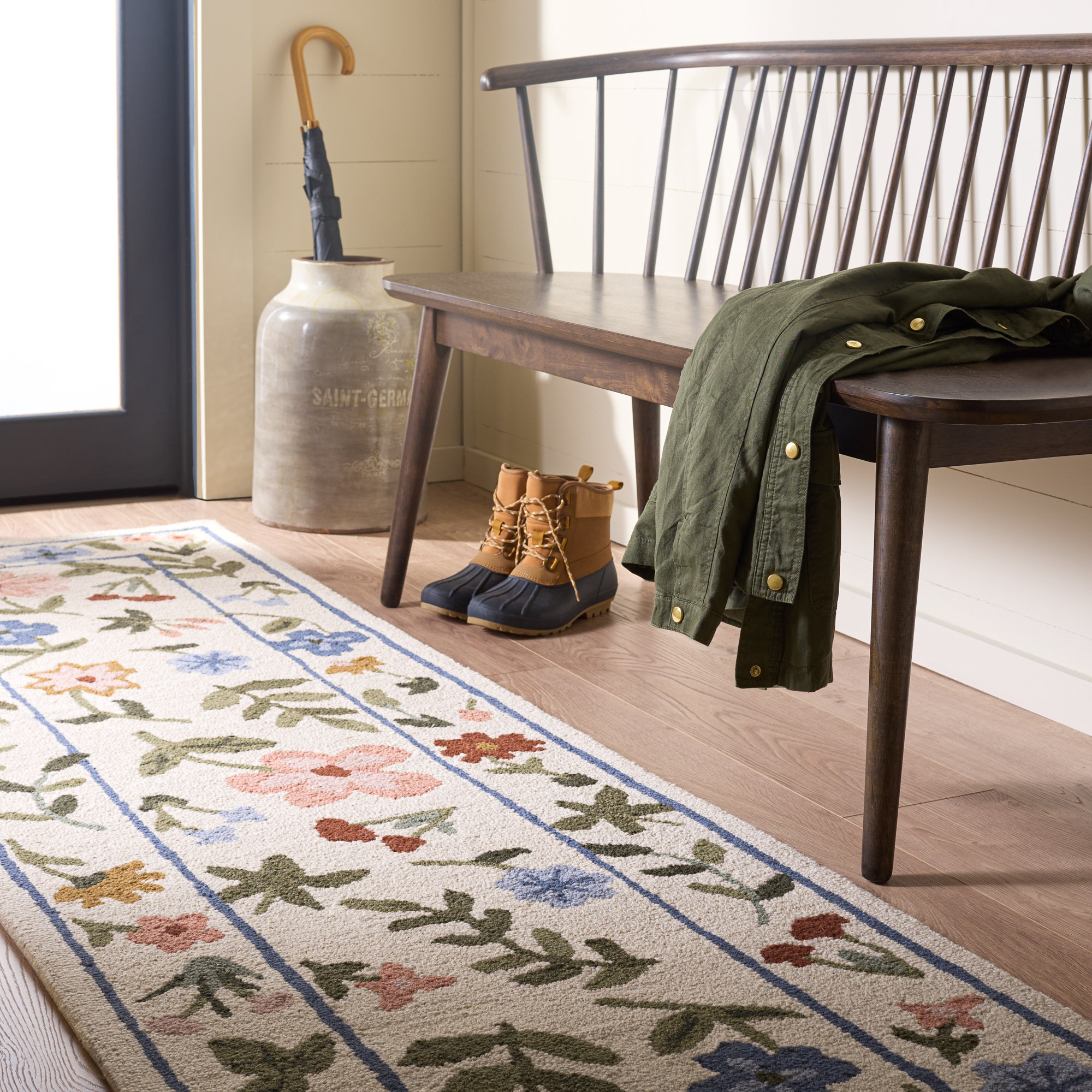 Martha Stewart Hand Tufted Wool, Cotton Floral Outdoor Rug, Runner 2'3" x 8'