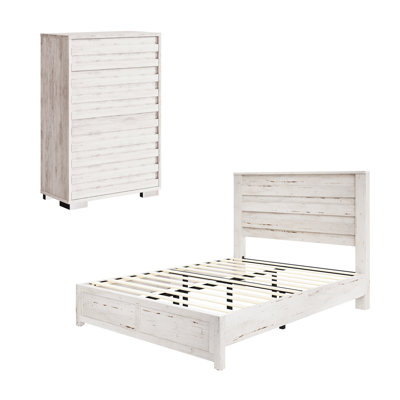 Ensemble de chambre à coucher, lit plateforme et commode 5 tiroirs Farmhouse