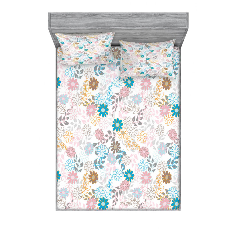 Microfiber Floral Sheet Set, Full Sheet Set with Fitted Sheet