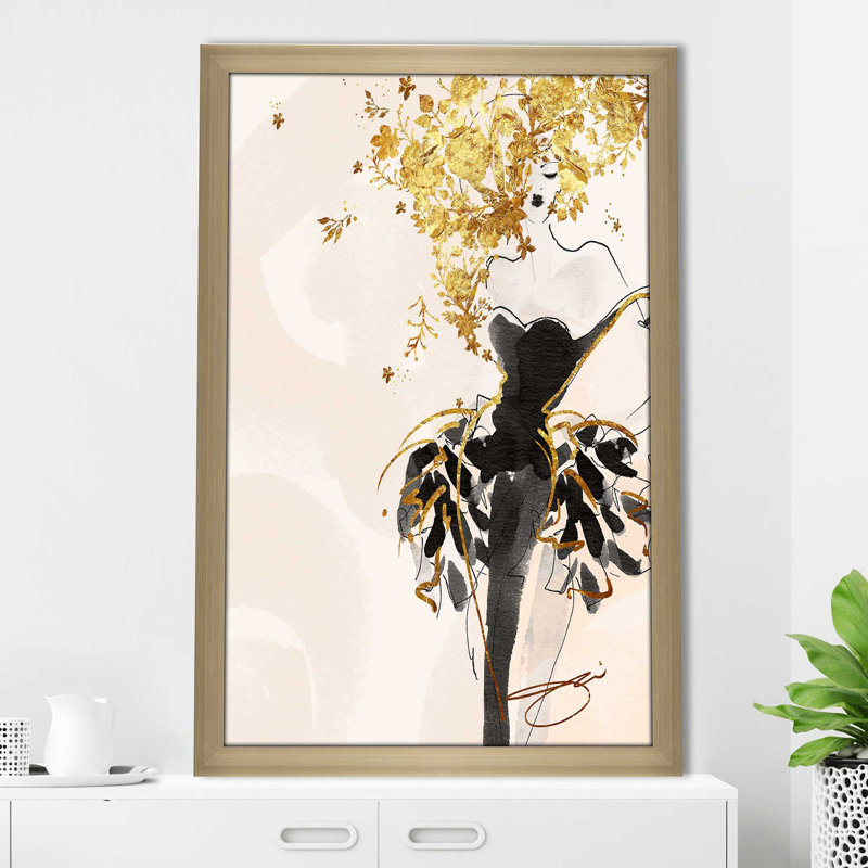 Gold Flower Girl 2 (Vertical) par By Jodi - impression, Encadrement champagne, H 49,5 po x l 33,5 po x P 1 po