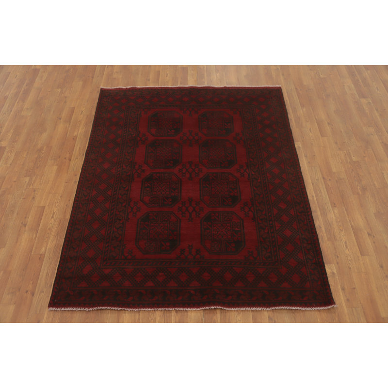 Tapis oriental rouge éléphant avec pied éléphant 5 x 6