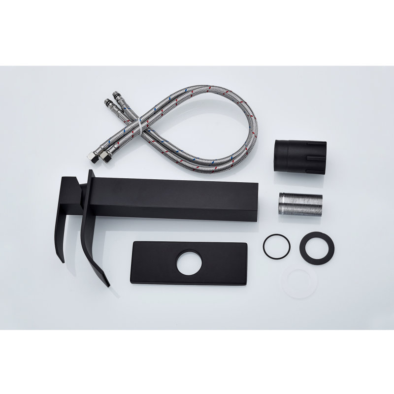 Waterfall Spout Single Handle Bathroom Sink Faucet, Matte Black