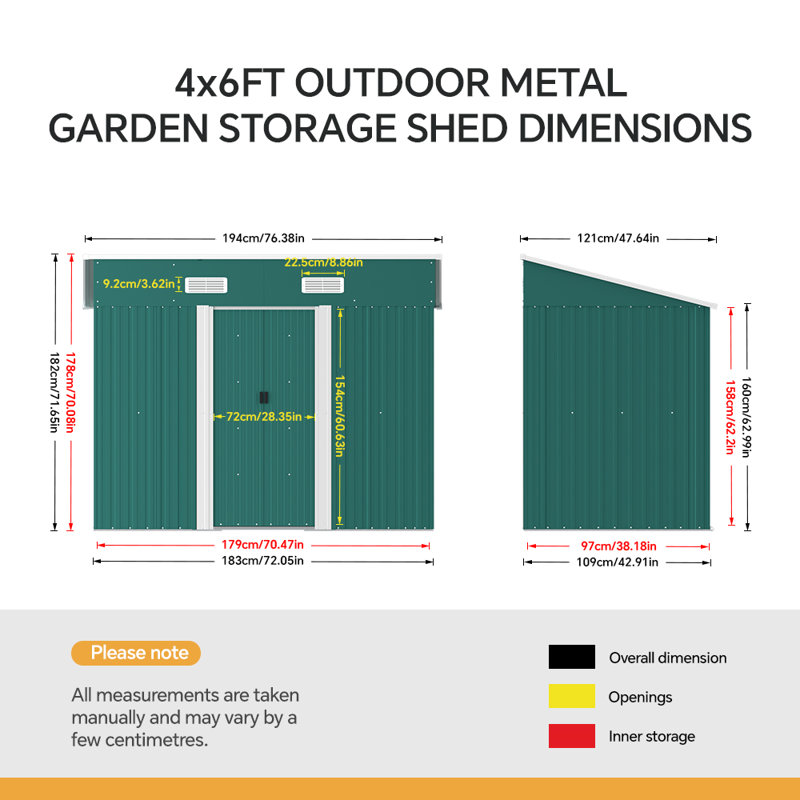 4x6FT Metal Garden Storage Shed