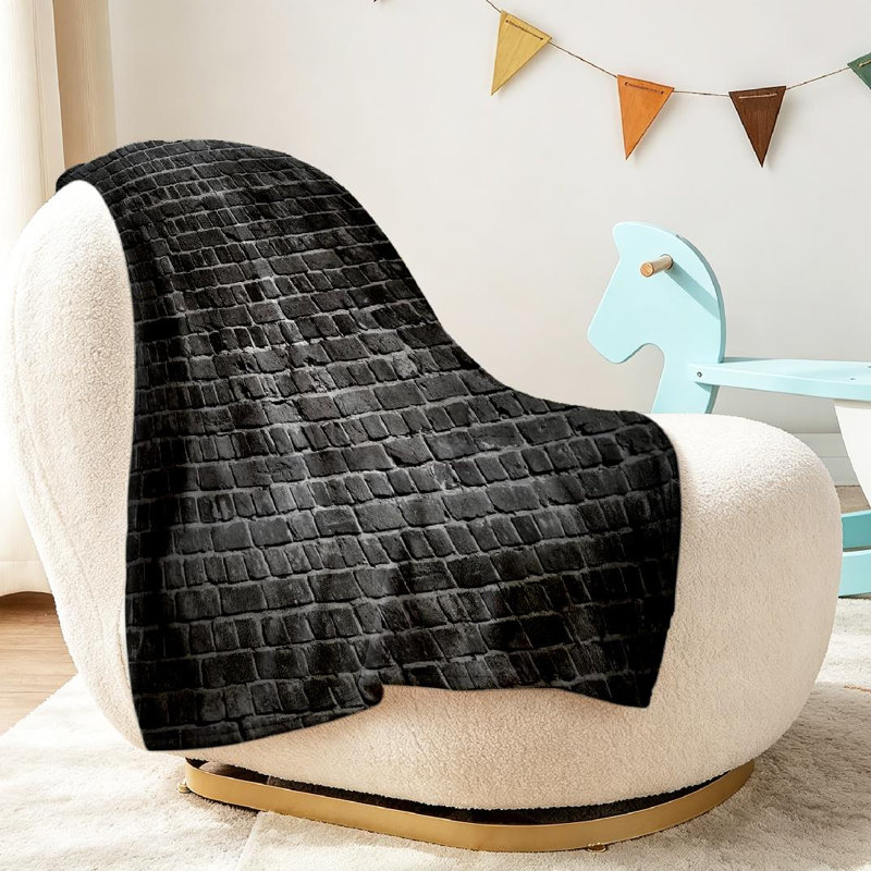 Jeté en flanelle transparente molletonné ultra doux, imprimé brique noir foncé foncé, Throw 30" x 40"