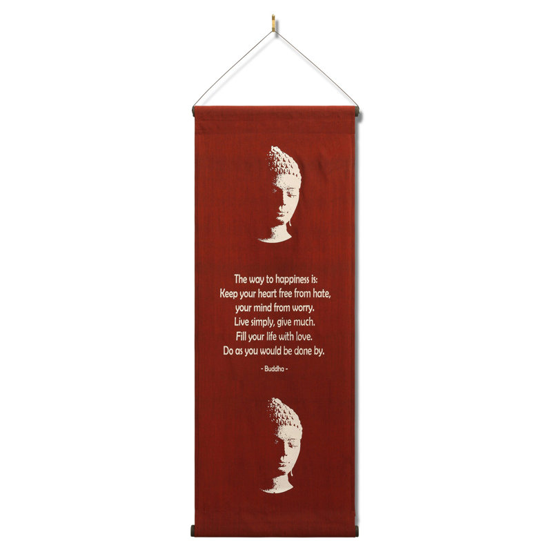 Parchemin inspirant "Bouddha - Le chemin du bonheur", citation inspirante, affirmation inspirante, tapisserie, Rouge
