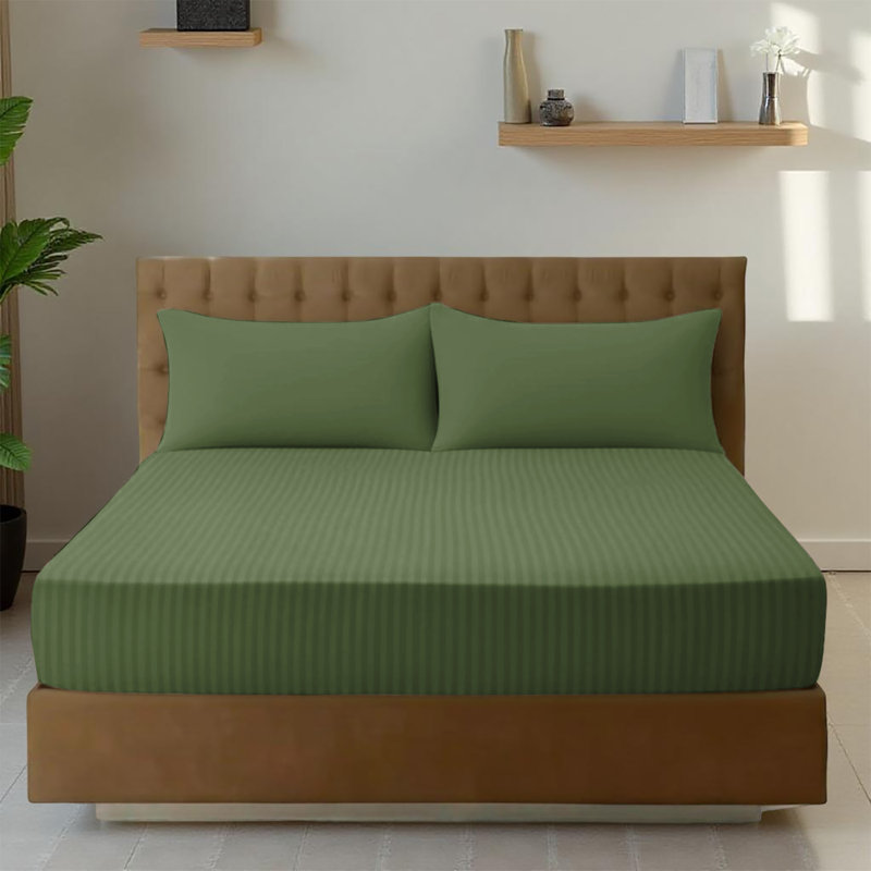 Premium Stripe Fitted Sheet - Deep Pocket, Wrinkle-Free, Ultra Soft Microfiber Bed Sheet, Olive Green Striped, Single (3')